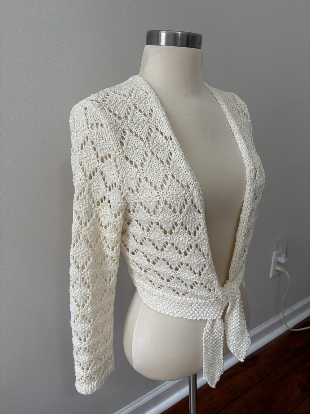 The Limited Y2K Cream Openwork Tie-Front Cardigan S Coquette Fairycore - Picture 3 of 9